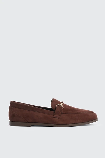 Ardene Loafers with Chain Detail in Brown | Size | Faux Suede