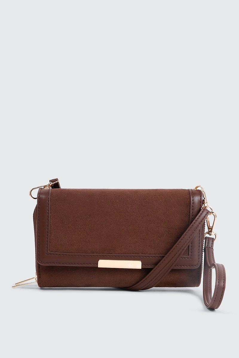Ardene Crossbody Wallet in Brown | Faux Leather/Polyester