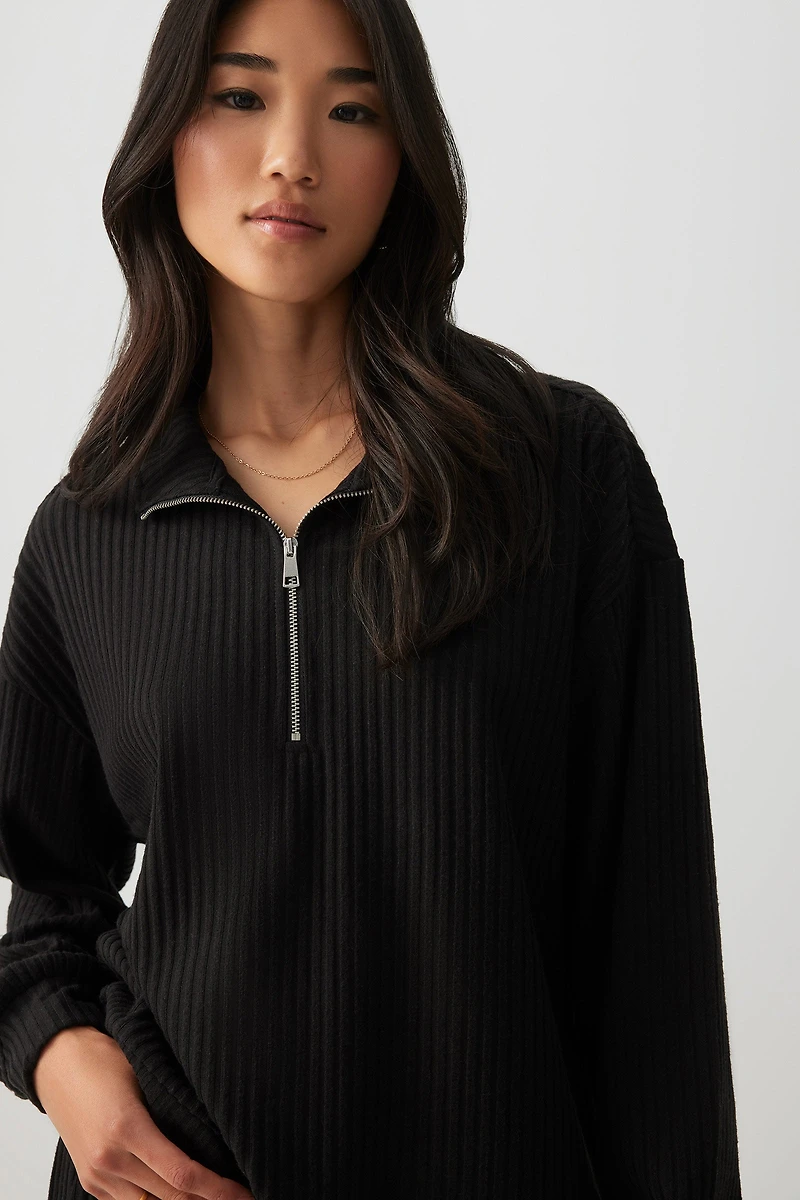 Ardene Brushed Knit 1/4 Zip Sweater in Black | Size | Polyester/Rayon/Elastane