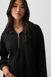 Ardene Brushed Knit 1/4 Zip Sweater in Black | Size | Polyester/Rayon/Elastane