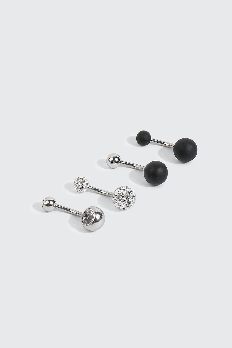 Ardene 4-Pack of Assorted Navel Piercings in Silver | Rubber