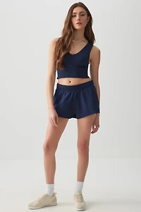 Ardene Low Rise Mini Sweatshorts in Dark Blue | Size Large | Polyester/Cotton | Fleece-Lined