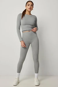 Ardene Seamless Crop Long Sleeve T-Shirt in Grey | Size Large | Polyester/Nylon/Elastane | Eco-Conscious