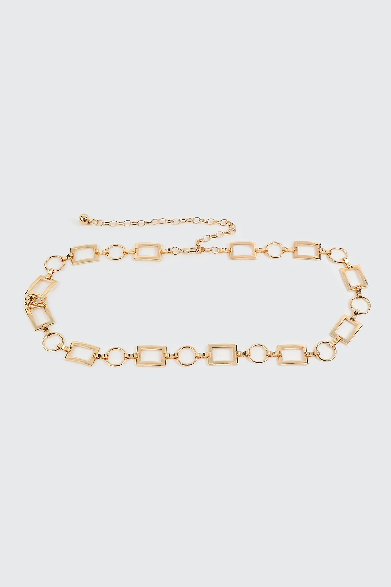 Ardene Chain Belt with Round & Square Links in Gold