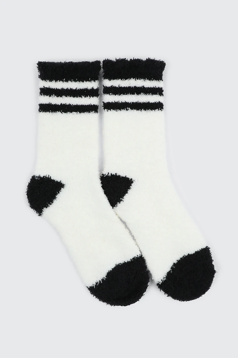 Ardene Striped Cozy Socks in Black | Polyester/Elastane