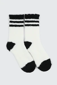 Ardene Striped Cozy Socks in Black | Polyester/Elastane