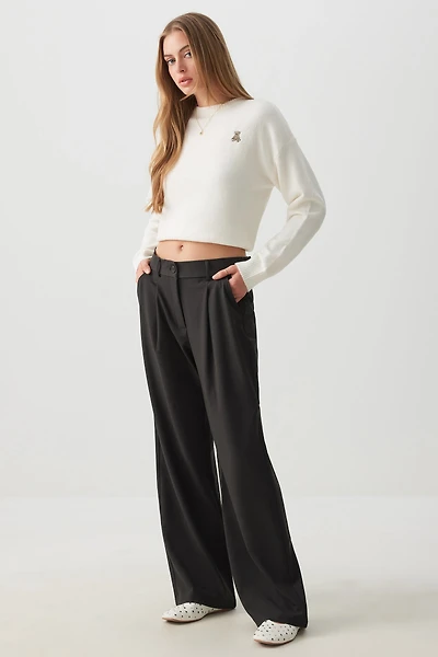 Ardene High Rise Straight Leg Tailored Pants in Dark Grey | Size | Polyester/Elastane/Viscose