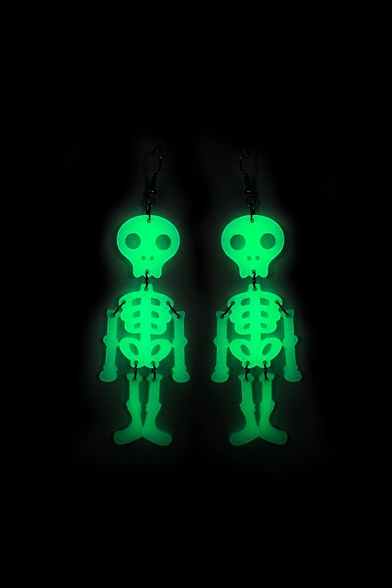 Ardene Glow in the Dark Skeleton Earrings in White | Stainless Steel
