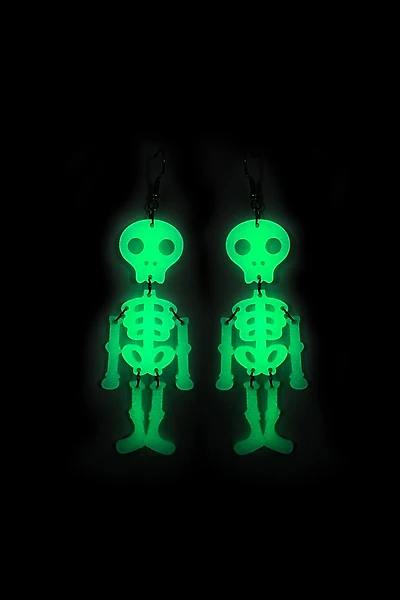 Ardene Glow in the Dark Skeleton Earrings in White | Stainless Steel