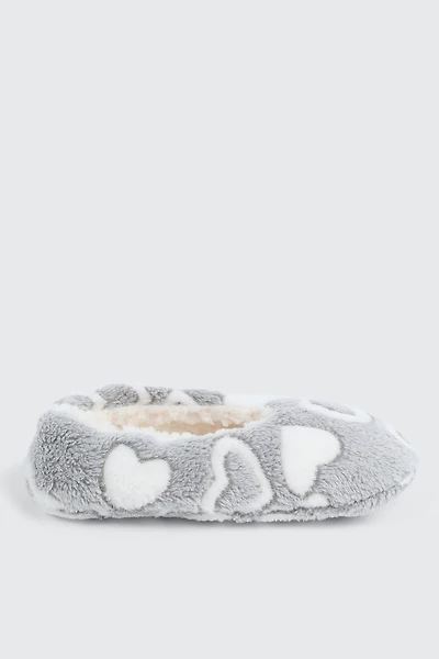 Ardene Heart Print Slippers in Grey | Size | Polyester