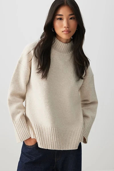 Ardene Long Mock Neck Sweater in Beige | Size | Polyester/Elastane