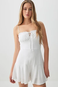 Ardene Ruffle Hem Romper with Removable Straps in White | Size | Rayon