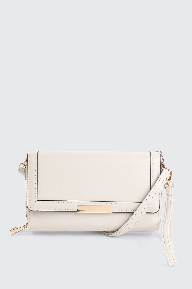 Ardene Crossbody Wallet in Off-White | Faux Leather/Polyester