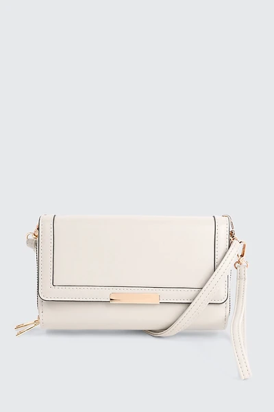 Ardene Crossbody Wallet in Off-White | Faux Leather/Polyester