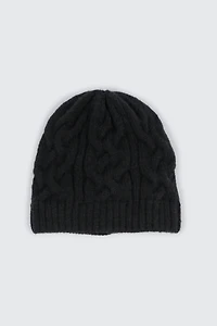 Ardene Wool Blend Cable Knit Beanie in Black | Polyester/Elastane