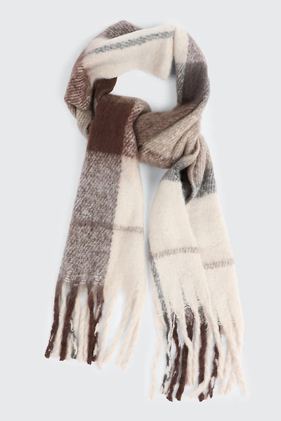 Ardene Man Plaid Fringed Scarf For Men in Brown | Polyester