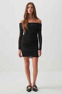 Ardene Off Shoulder Mini Mesh Dress in | Size | Polyester/Spandex