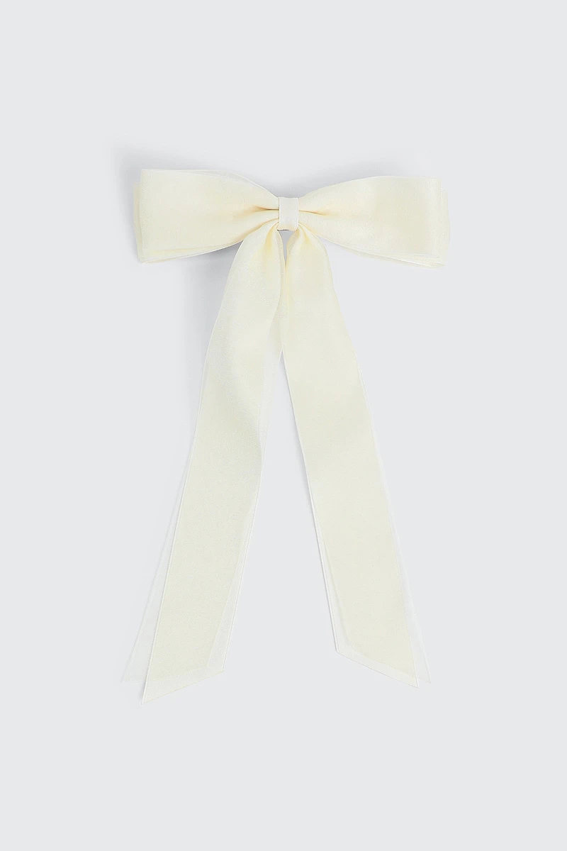 Ardene Tulle & Satin Hair Bow in Off-White