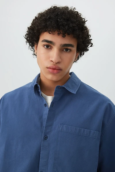 Ardene Man Boxy Short-Sleeve Shirt For Men in Dark Blue | Size | Cotton