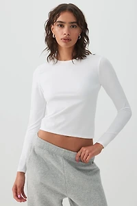 Ardene Fitted Long Sleeve Top in White | Size | Nylon/Elastane
