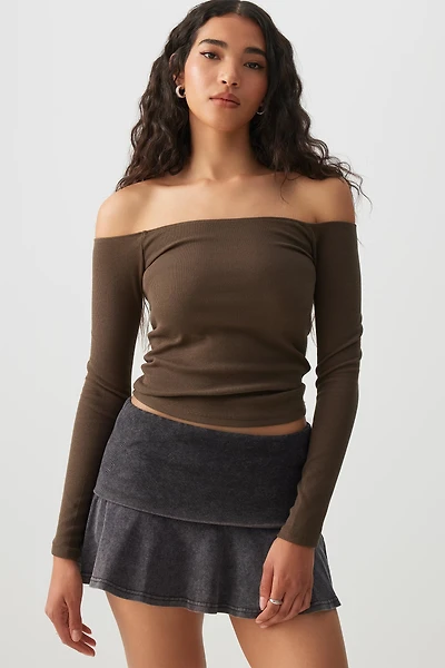 Ardene Crop Off Shoulder Long Sleeve Top in | Size | Cotton/Elastane