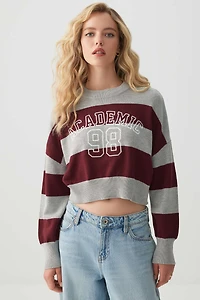 Ardene Striped Crop Sweater in Grey | Size Small | Polyester/Cotton