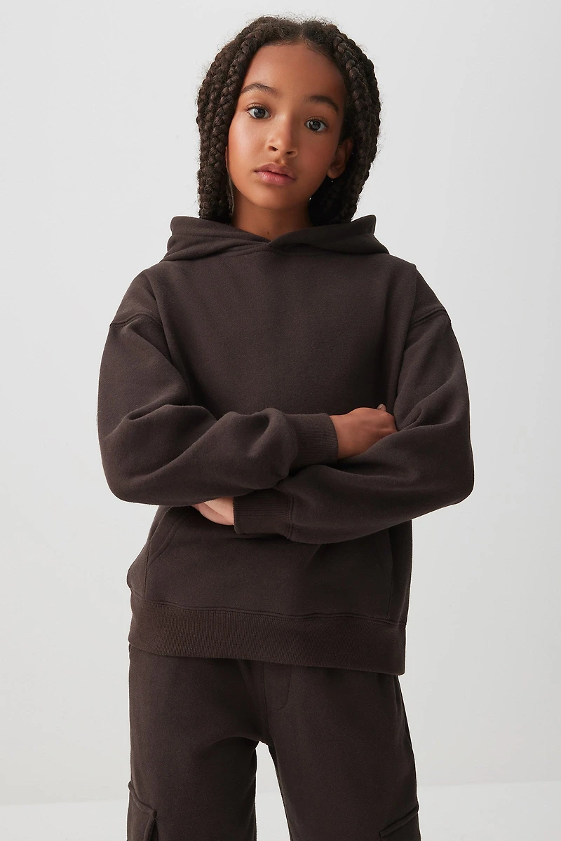 Ardene Kids Solid Hoodie in Brown | Size | Polyester/Cotton | Fleece-Lined