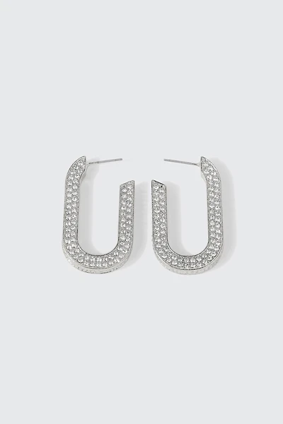 Ardene Embellished Rectangular Hoop Earrings in Silver | Stainless Steel