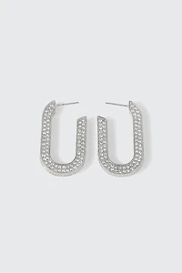 Ardene Embellished Rectangular Hoop Earrings in Silver | Stainless Steel