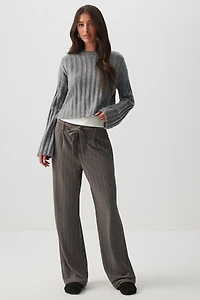 Chandail col rond court en tricot côtelé pelucheux