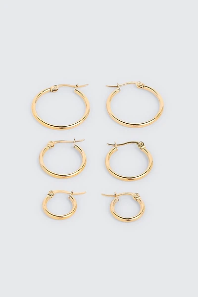 Ardene 3-Pack Stainless Steel Hoop Earrings in Gold