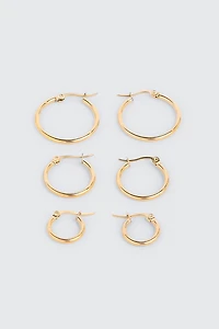 Ardene 3-Pack Stainless Steel Hoop Earrings in Gold