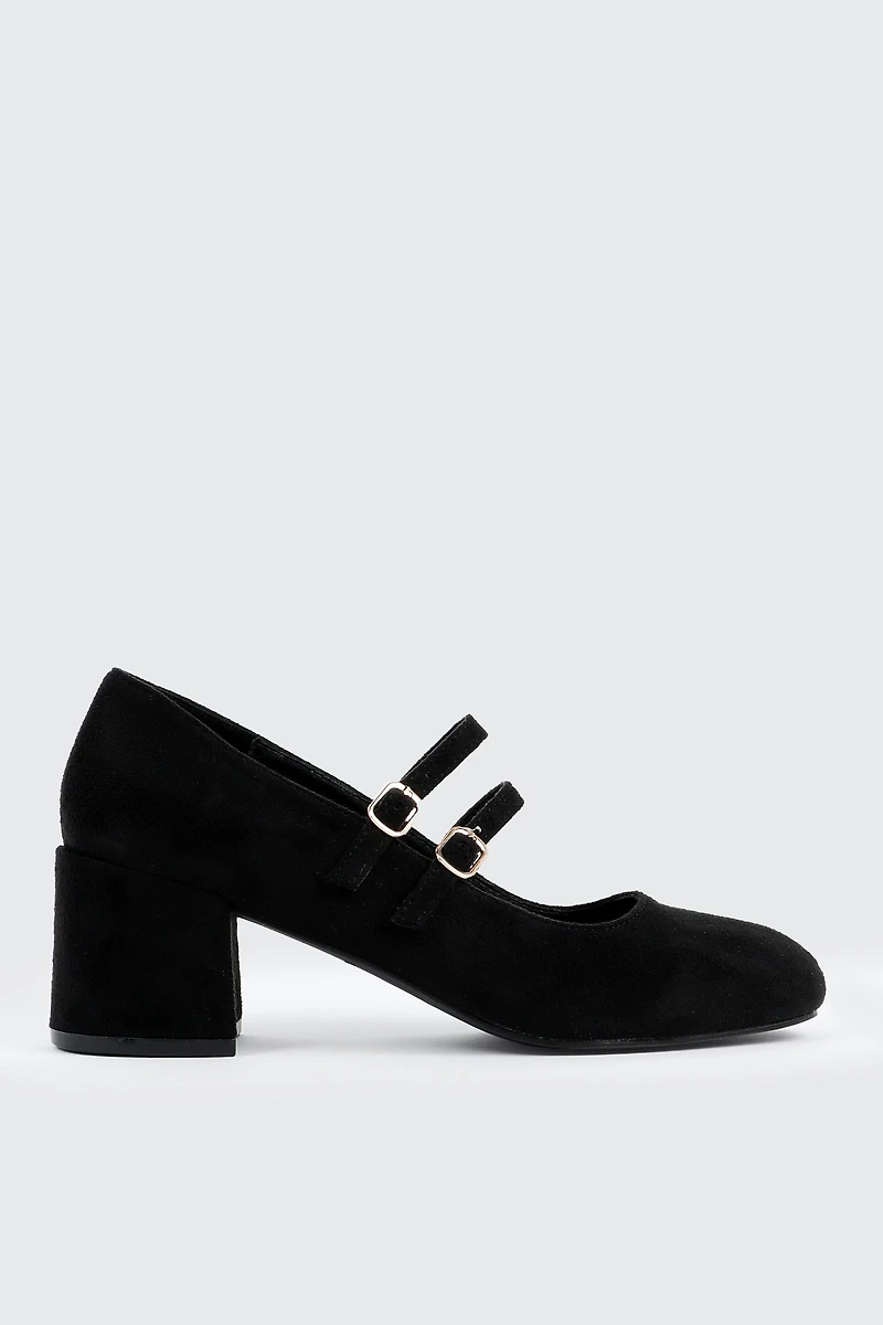 Ardene Faux Suede Block Heel Mary Janes in Black | Size