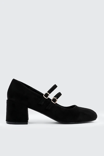 Ardene Faux Suede Block Heel Mary Janes in Black | Size
