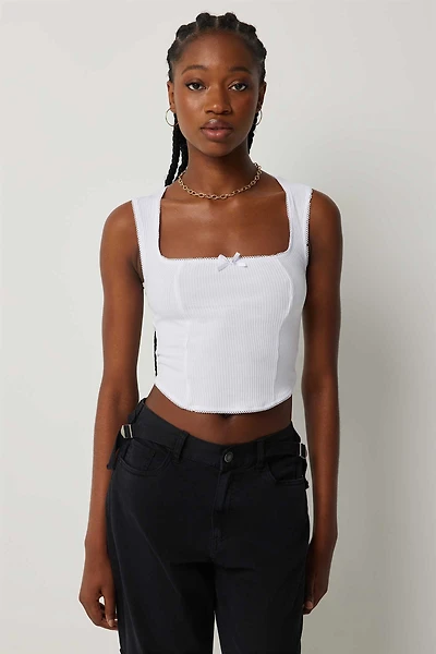 Ardene Square Neck Corset Tank in White | Size Large | Spandex/Cotton