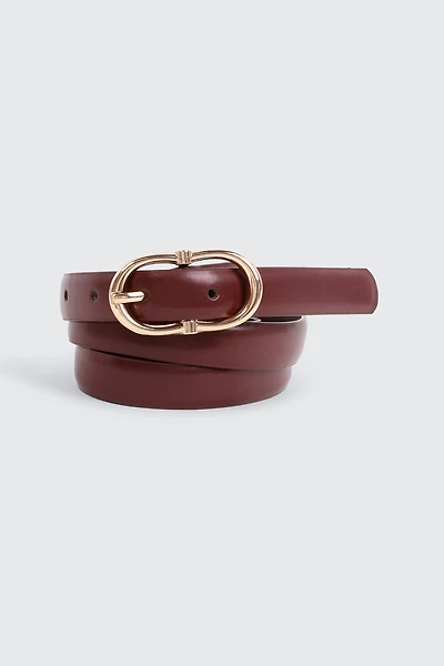 Ardene Double Buckle Faux Leather Belt in Burgundy | Size
