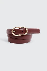 Ardene Double Buckle Faux Leather Belt in Burgundy | Size
