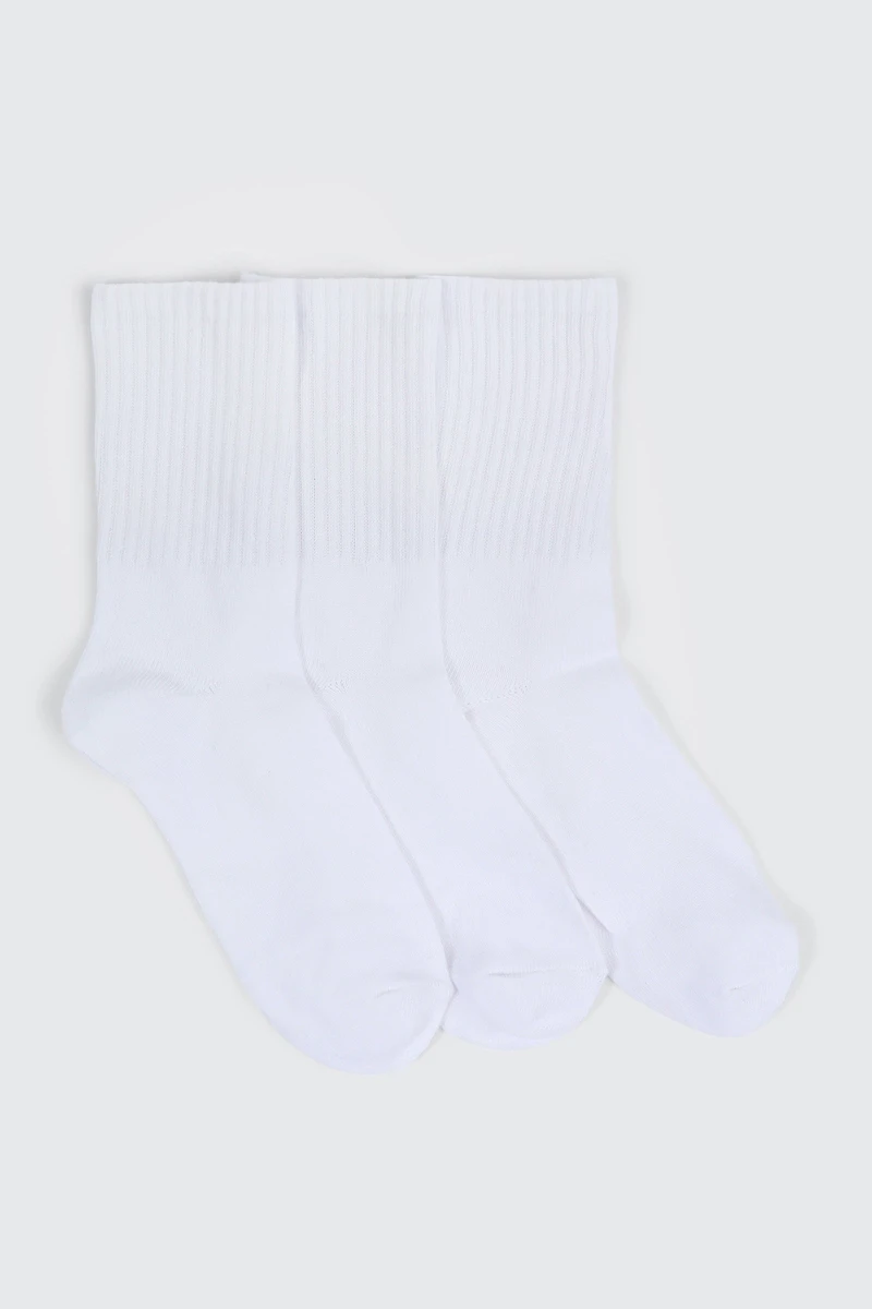 Ardene Kids 3-Pack Rib Crew Socks in White | Polyester/Spandex