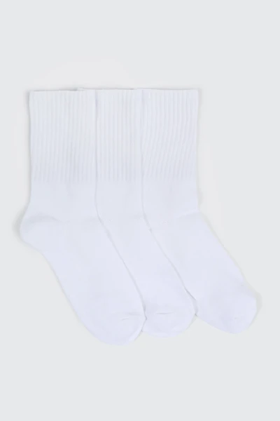 Ardene Kids 3-Pack Rib Crew Socks in White | Polyester/Spandex