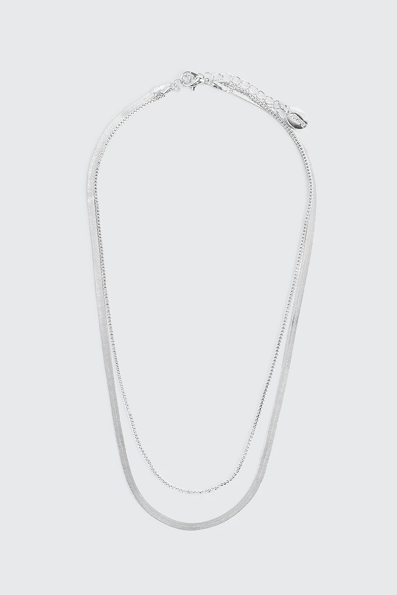 Ardene Two-Row Chain Necklace in Silver | Eco-Conscious | 100% Recycled