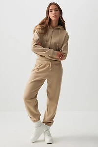 Ardene MADESOFT Fleece Short Zip Up Hoodie in Oat Latte | Size | Polyester/Cotton | Eco-Conscious