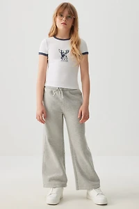 Ardene Kids Wide Leg Sweatpants in Grey | Size | Polyester/Cotton | Fleece-Lined