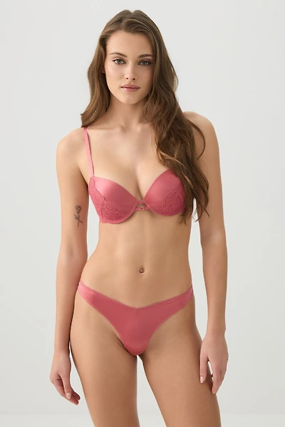 Ardene Luxe Satin Thong Panty in Medium Pink | Size | Nylon/Spandex