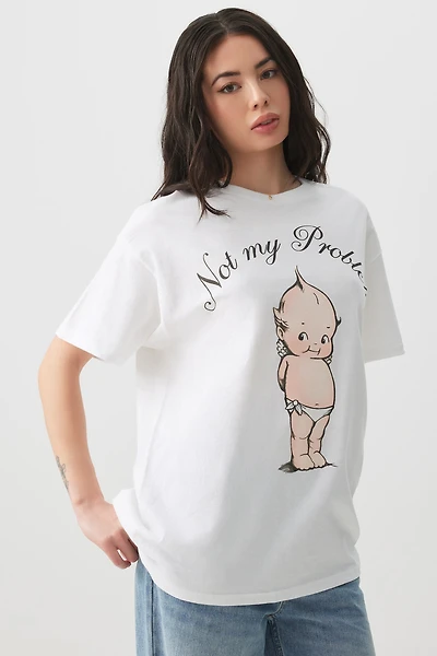 Ardene Oversized Baby Kewpie T-Shirt in White | Size Large | 100% Cotton