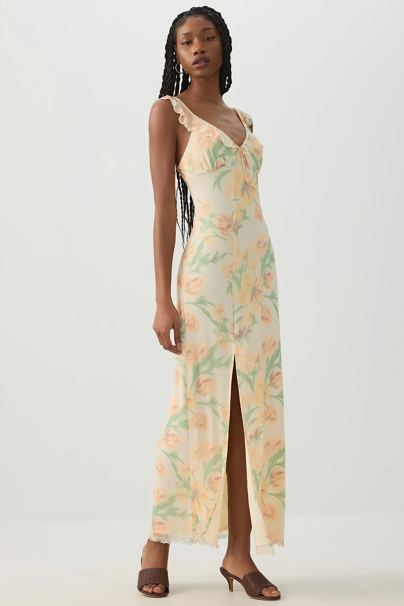 Robe maxi fleurie à nouer