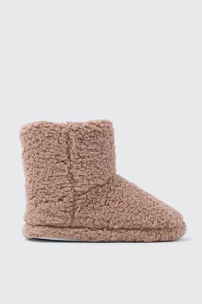 Ardene Berber Fleece Bootie Slippers in Beige | Size