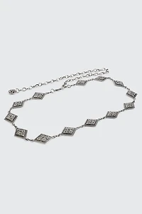 Ardene Embossed Diamond Chain Belt in Silver