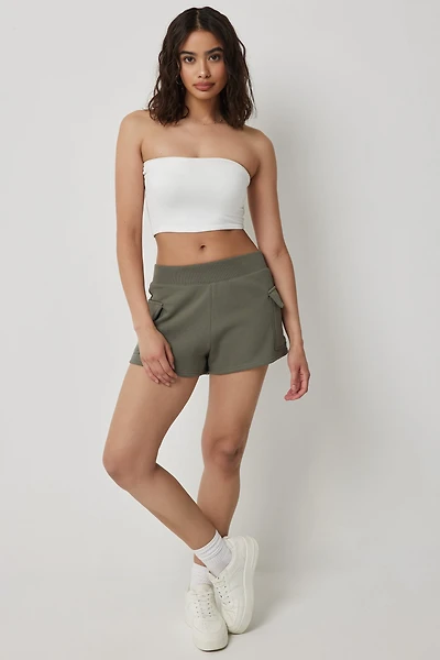 Ardene Cargo Sweatshorts in Khaki | Size | Polyester/Cotton | Fleece-Lined