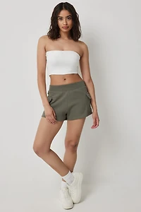 Ardene Cargo Sweatshorts in Khaki | Size | Polyester/Cotton | Fleece-Lined