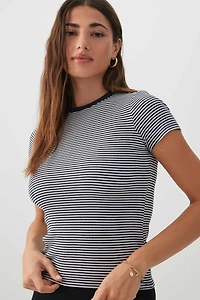 Ardene Short Rib Crew Neck T-Shirt | Size | Cotton/Elastane/Viscose